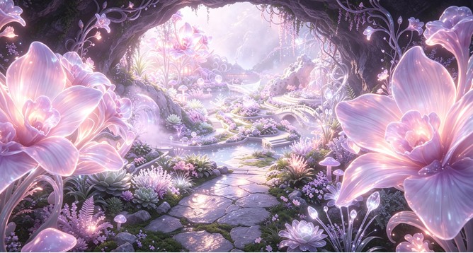 Glowing flower path resting photo spot