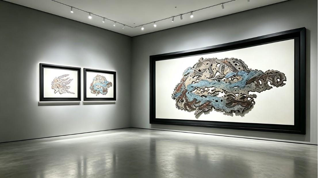 Gallery display concept for the rock-pigment paintings