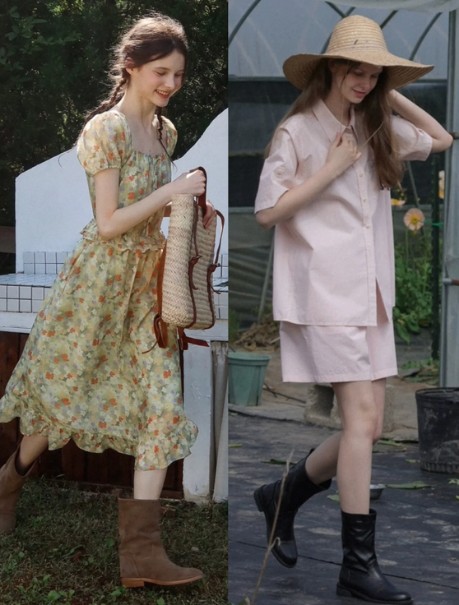Floral and pink outfits used as color research references