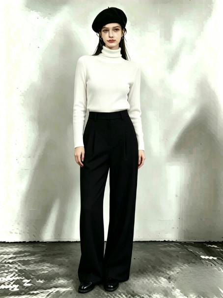 White top and black trousers lookbook concept