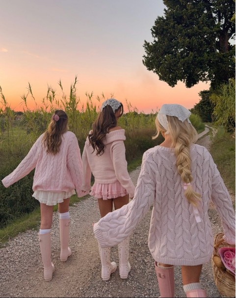 Pink knitwear countryside group used as a PinkMoire positioning reference